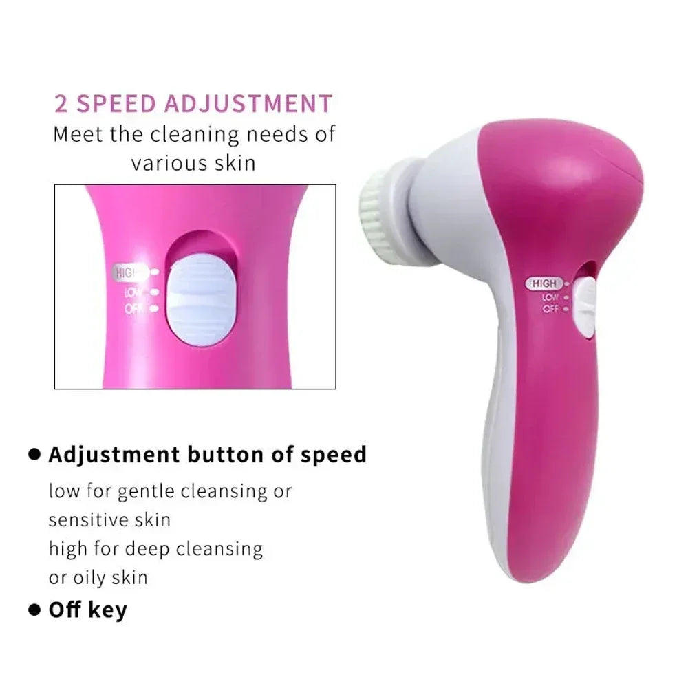 5-in-1 Electric Facial Cleansing Brush Multi-functional Face Cleanser Machine Spa Skin Care Massager Blackhead Removal Deep Clea