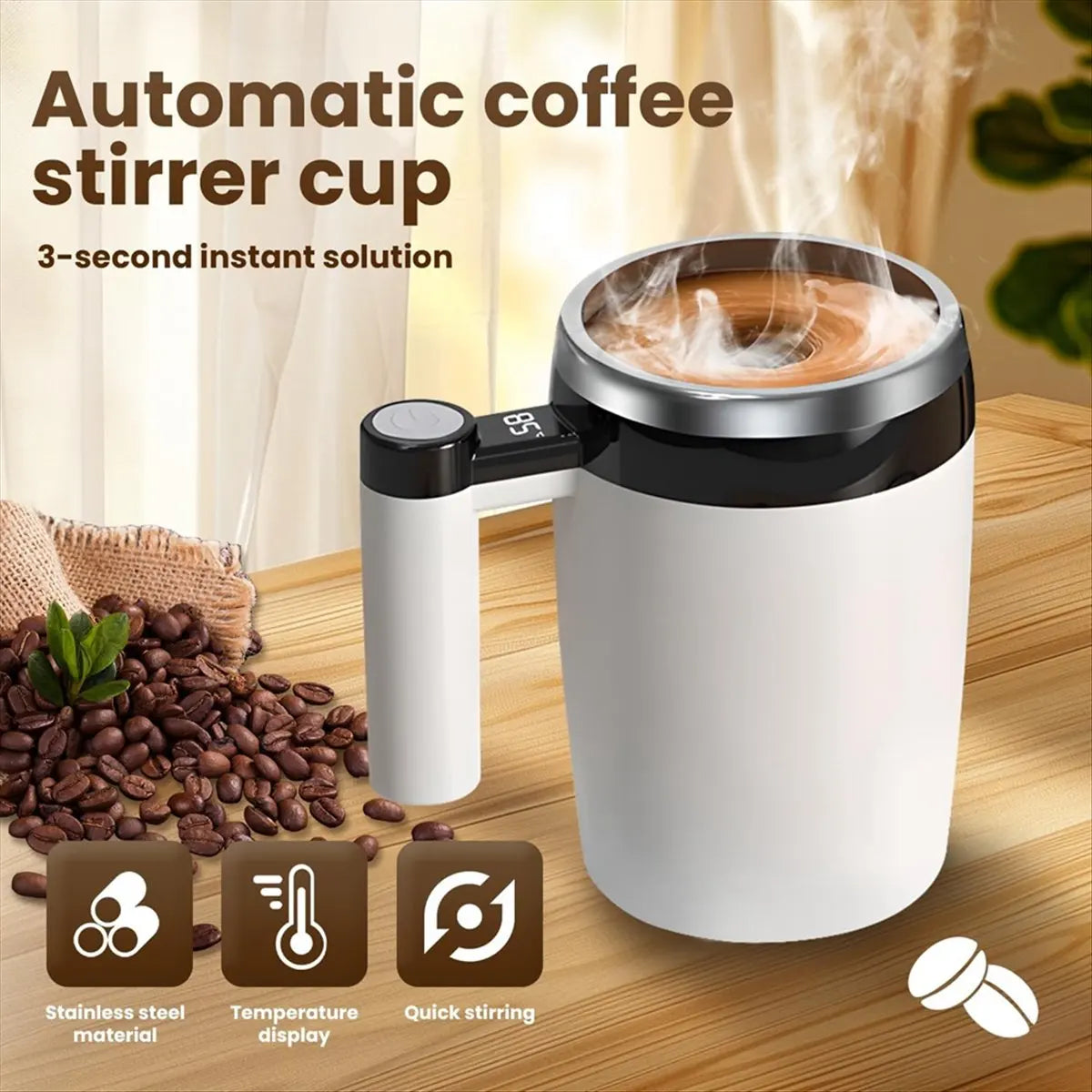 (LBER) Automatic Magnetic Stirring Coffee Mug, Self-Stirring Coffee Mug with Temperature Battery LCD, Rechargeable Coffee Mug B