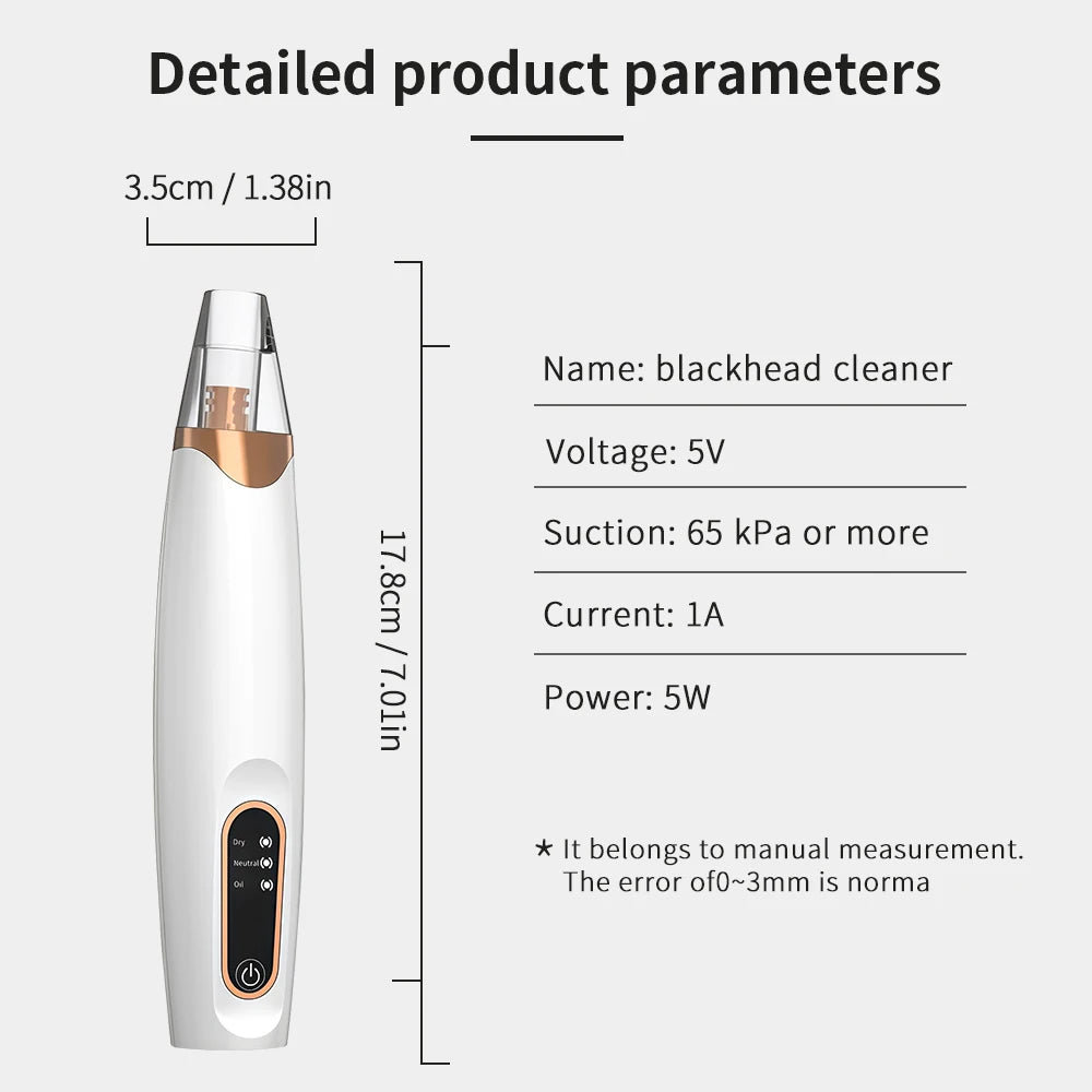 Electric Blackhead Vacuum Remover Vacuum Facial Pore Cleaner Acne Extractor Tool Nose Cleaner Blackhead Suction Tool Rechargeabl