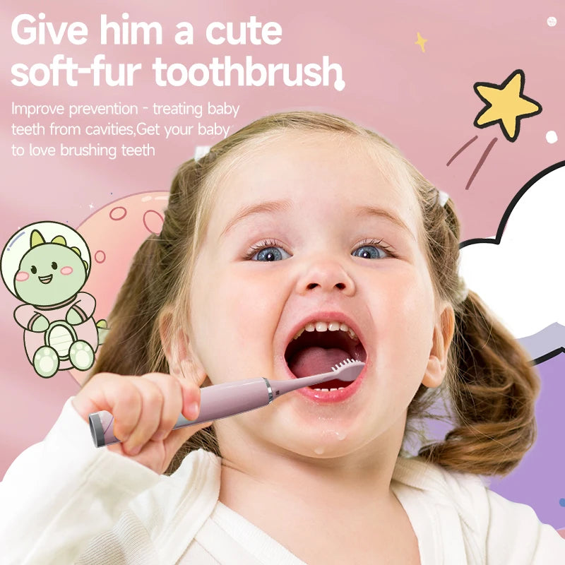 USB Sonic Children Electric Toothbrush Rechargeable Colorful Cartoon Brush Kids Automatic IPX7 Waterproof With Replacement Head
