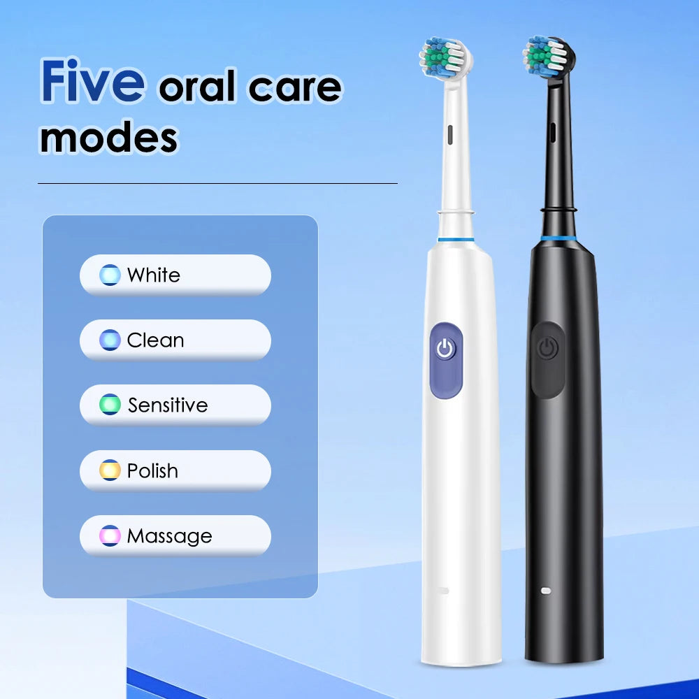 Electric Smart Rotating Timing Toothbrush Rechargeable Rotary Toothbrush with 4 Heads, 5 Modes Setting Teeth Whitening Oral Care