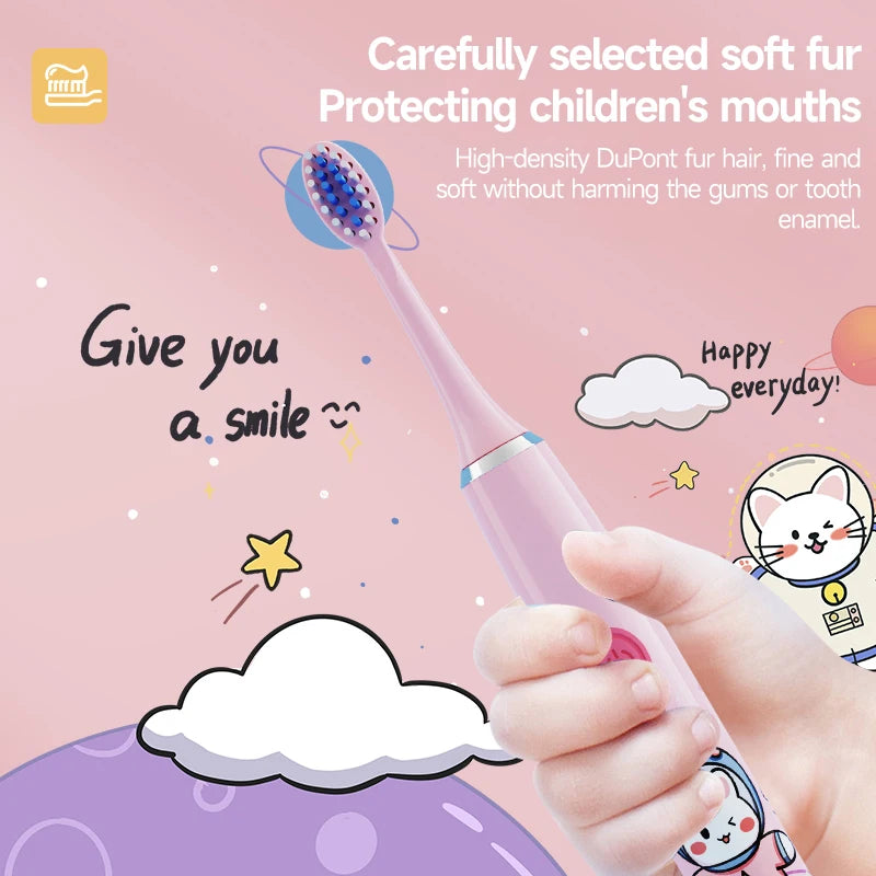 USB Sonic Children Electric Toothbrush Rechargeable Colorful Cartoon Brush Kids Automatic IPX7 Waterproof With Replacement Head