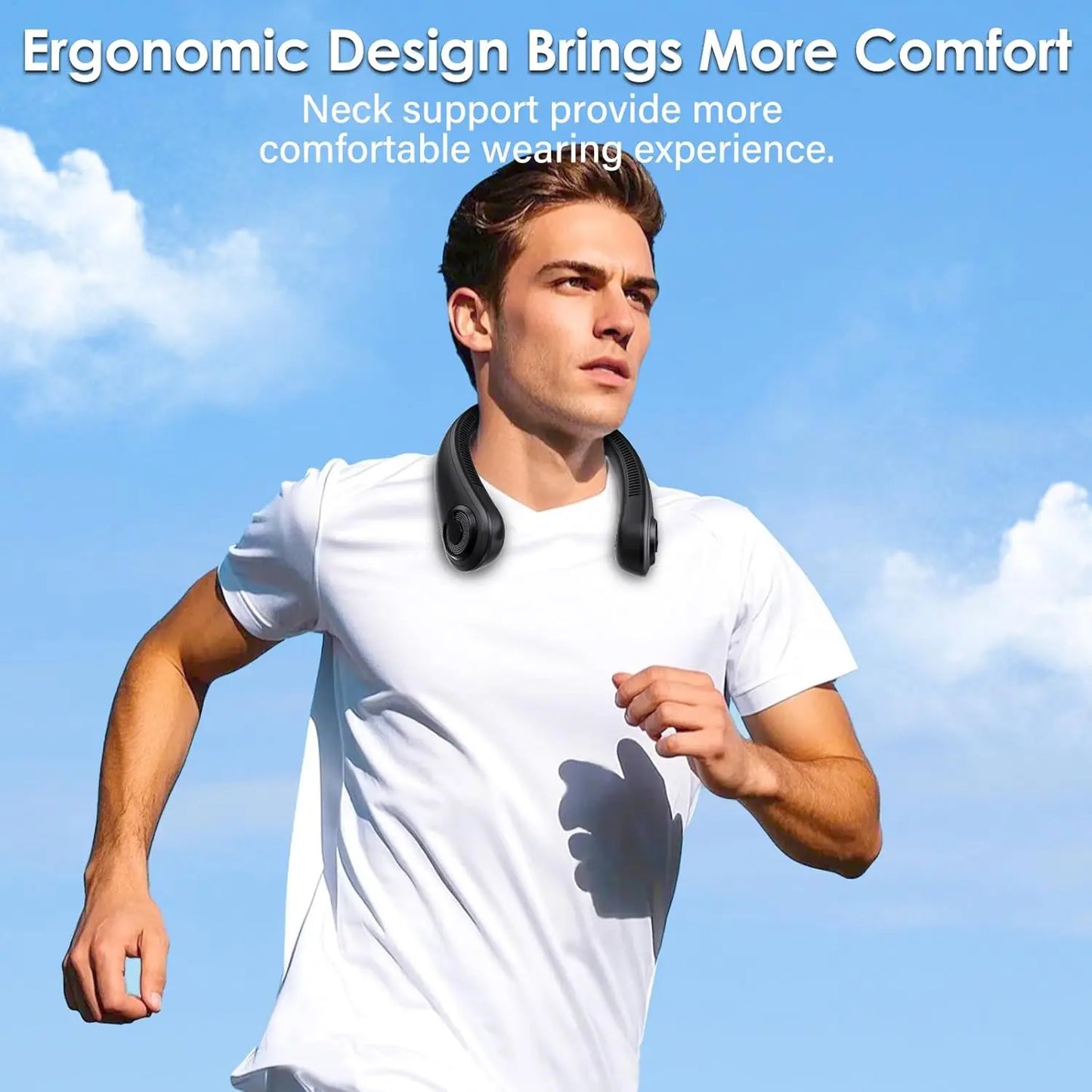 Portable Neck Fan with Neck Support, 5 Speeds Rechargeable Wearable Cooling Fan for Hot Flashes, Travel, Camping Essentials