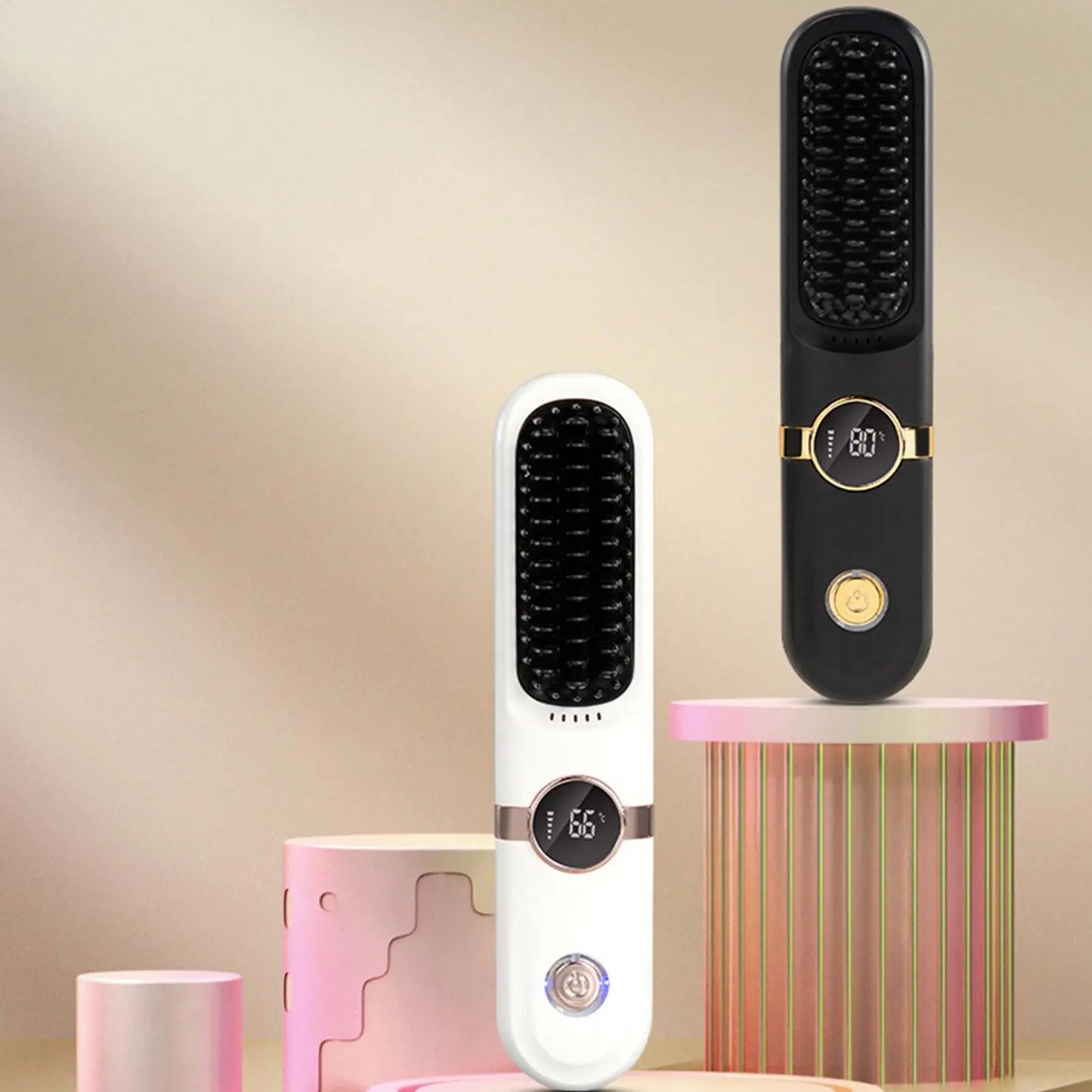 Cordless Hair Straightener Brush 4-Level Wireless Hair Iron Brush Travel Heated Straightener Comb for Home Salon Travel Vacation