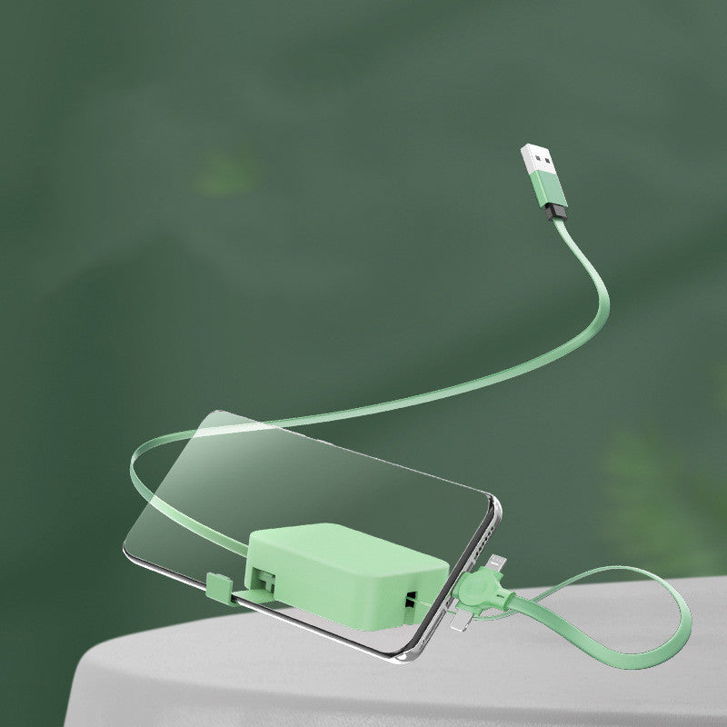 FlexCharge 4-in-1 Retractable Fast Charging Cable – Multi USB Type C / iPhone / Micro USB with Built-in Phone Stand & Storage Case