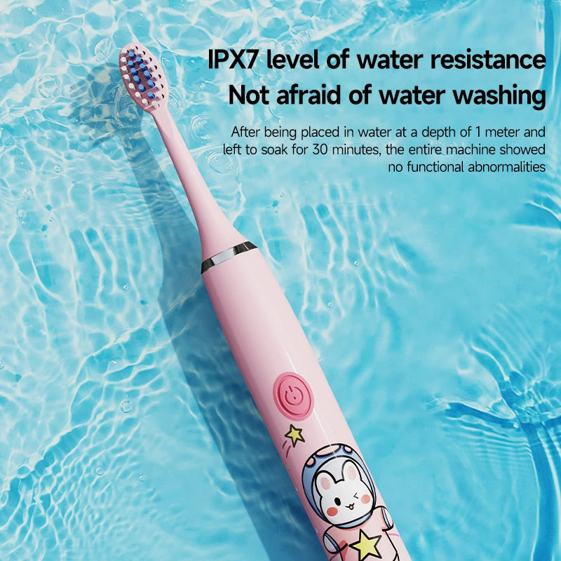 USB Sonic Children Electric Toothbrush Rechargeable Colorful Cartoon Brush Kids Automatic IPX7 Waterproof With Replacement Head
