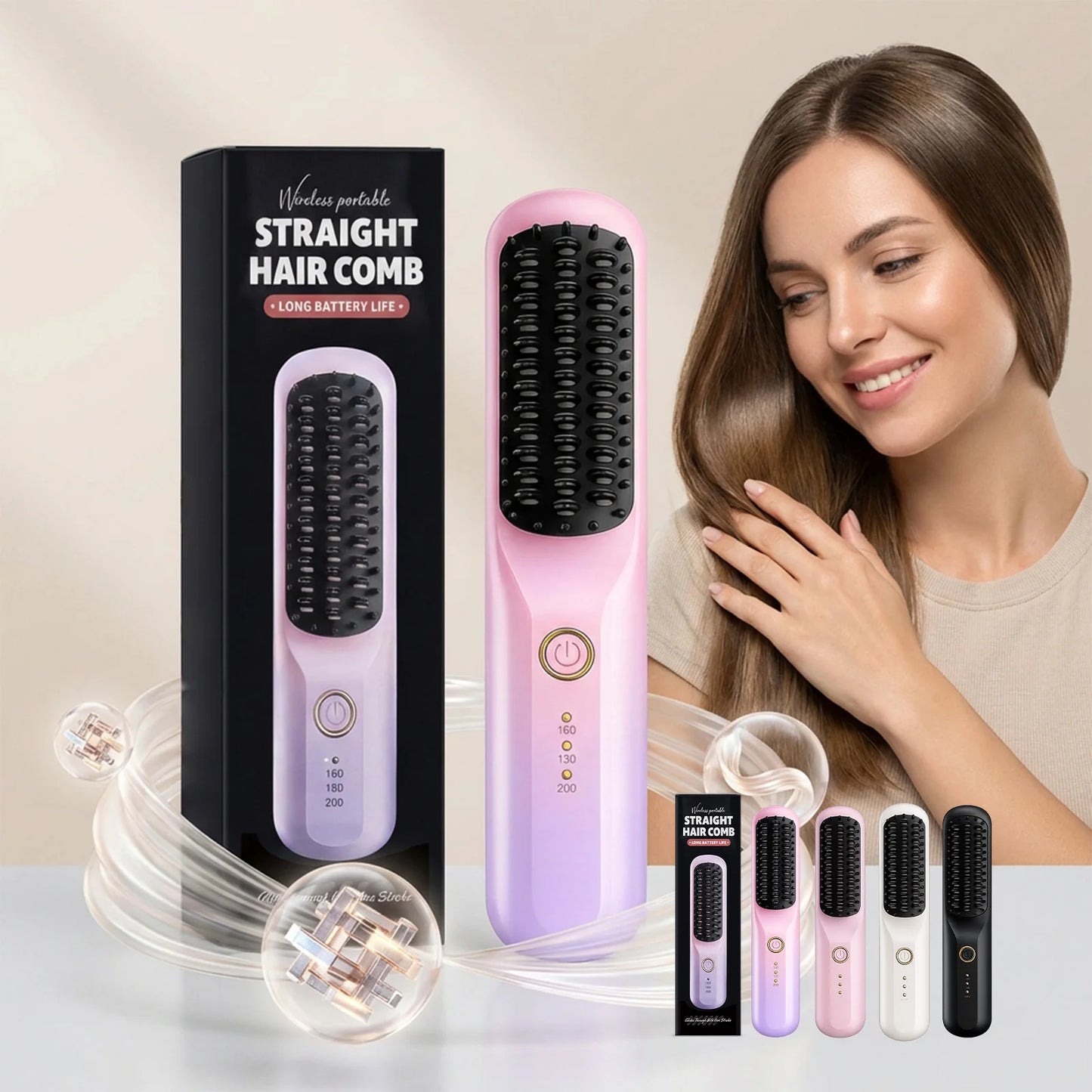 Wireless Straightener Hair Comb Fast Smooth Hair Cordless Use Reducing Frizz Portable Styling Tool Mini Hair Straightening Comb
