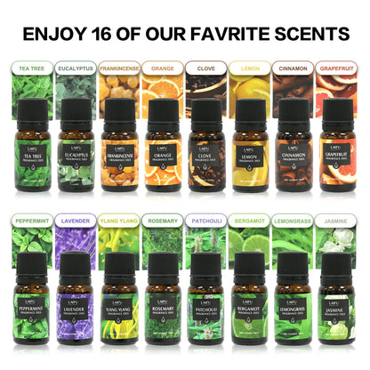 16x10ml Essential Oils Set for Diffuser Aromatherapy Candle Making Perfume Home Fragrance Humidifier Ideal Gifts