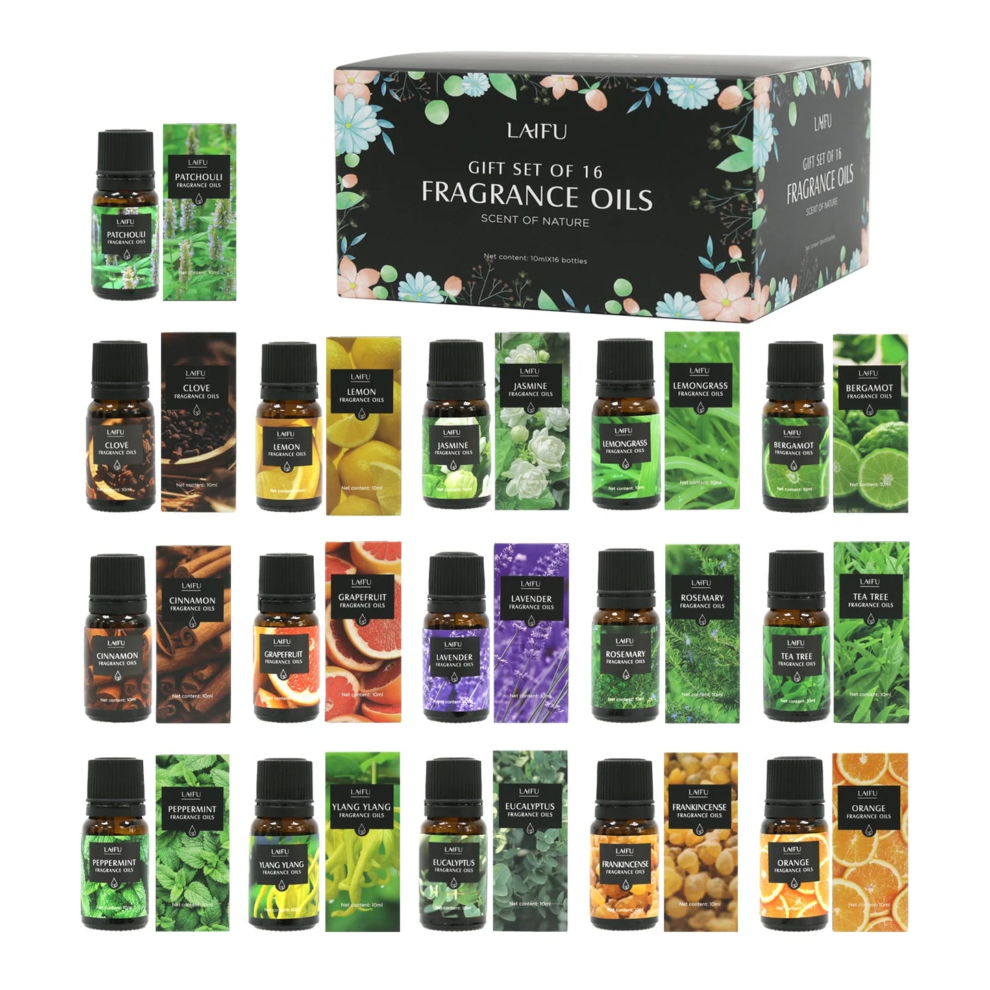 16x10ml Essential Oils Set for Diffuser Aromatherapy Candle Making Perfume Home Fragrance Humidifier Ideal Gifts