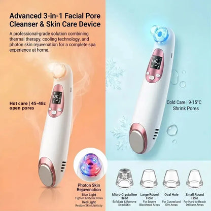 Multi-functional Blackhead Remover Pore Vacuum with Cold Compress, Facial Cleanser Pore Minimizer Beauty Device for Acne & Black