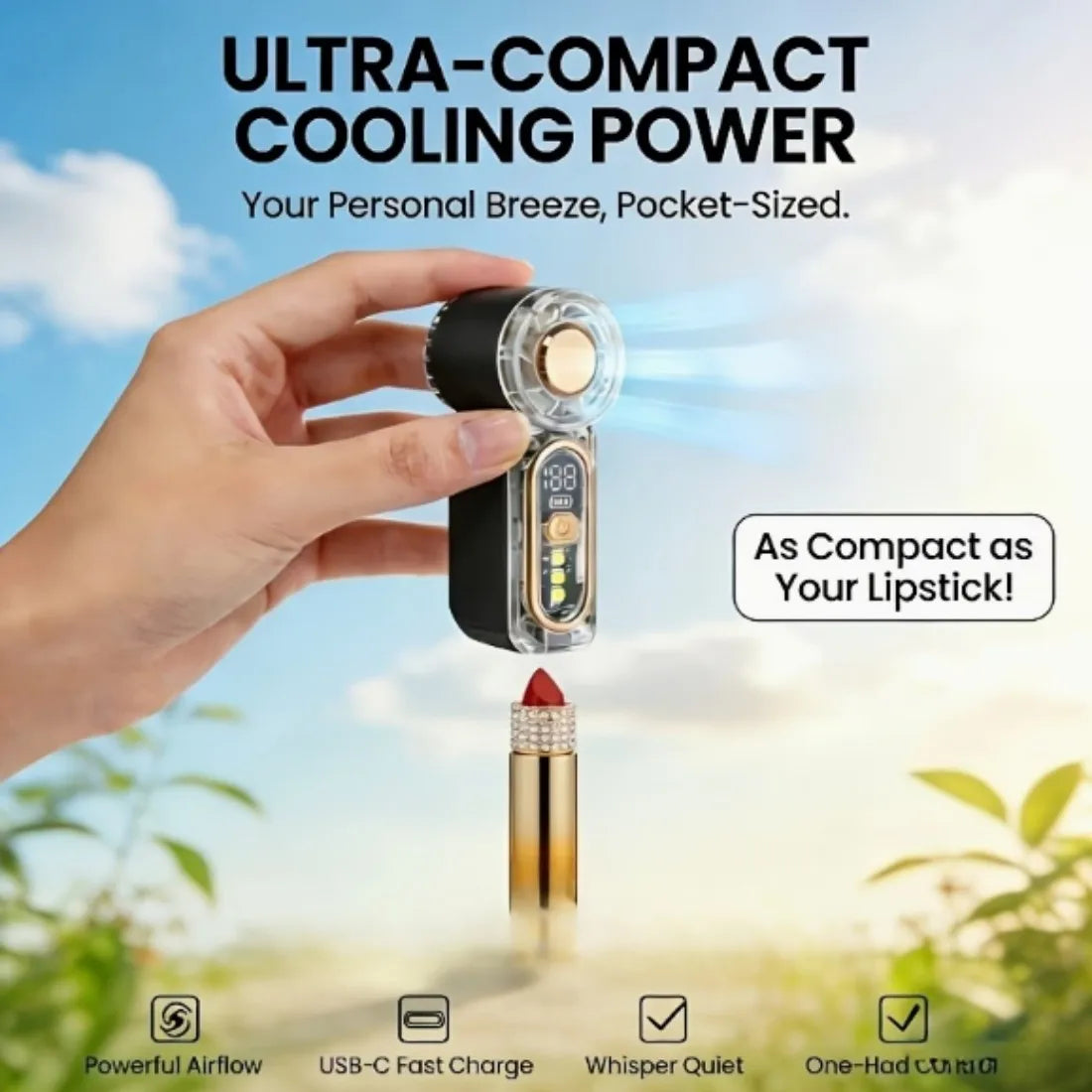 2026 New Mini Handheld Fan, 100-Speed Turbo, USB Rechargeable, Portable Cooling for Home & Outdoor