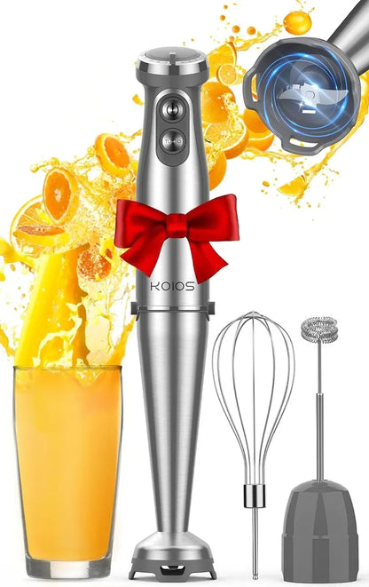 KOIOS Immersion Blender, 1000W Anti-scratch 3-in-1 Hand Blender, Upgraded 12 Speed Stainless Steel Blade Stick Blender With Turbo Mode, Whisk And Milk Frother, BPA-Free