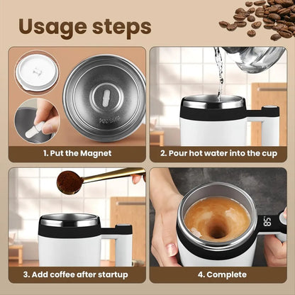 (LBER) Automatic Magnetic Stirring Coffee Mug, Self-Stirring Coffee Mug with Temperature Battery LCD, Rechargeable Coffee Mug B