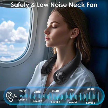 Portable Neck Fan with Neck Support, 5 Speeds Rechargeable Wearable Cooling Fan for Hot Flashes, Travel, Camping Essentials