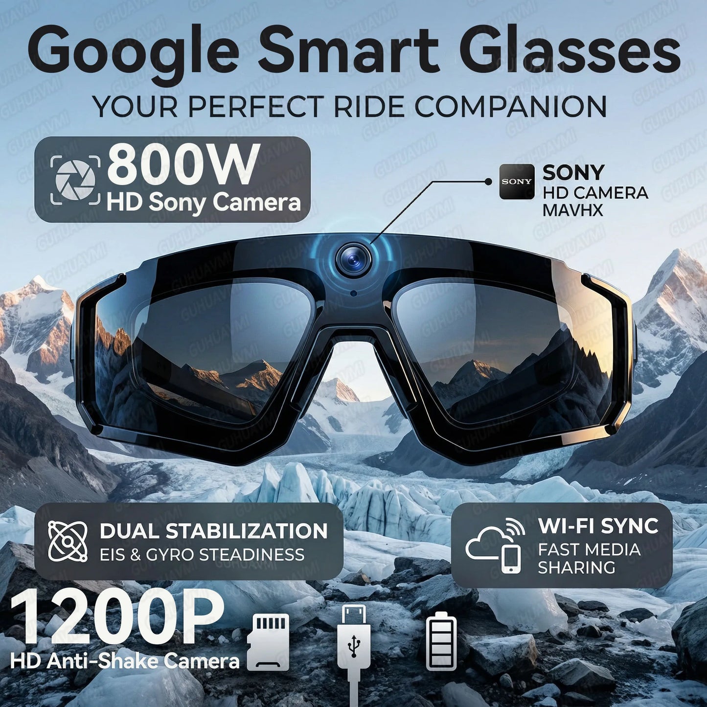 Smart AI Camera Glasses 1200P Video Recording Bluetooth Outdoor Sports Sunglasses WiFi Translator Anti-Shake Polarized Eyewear
