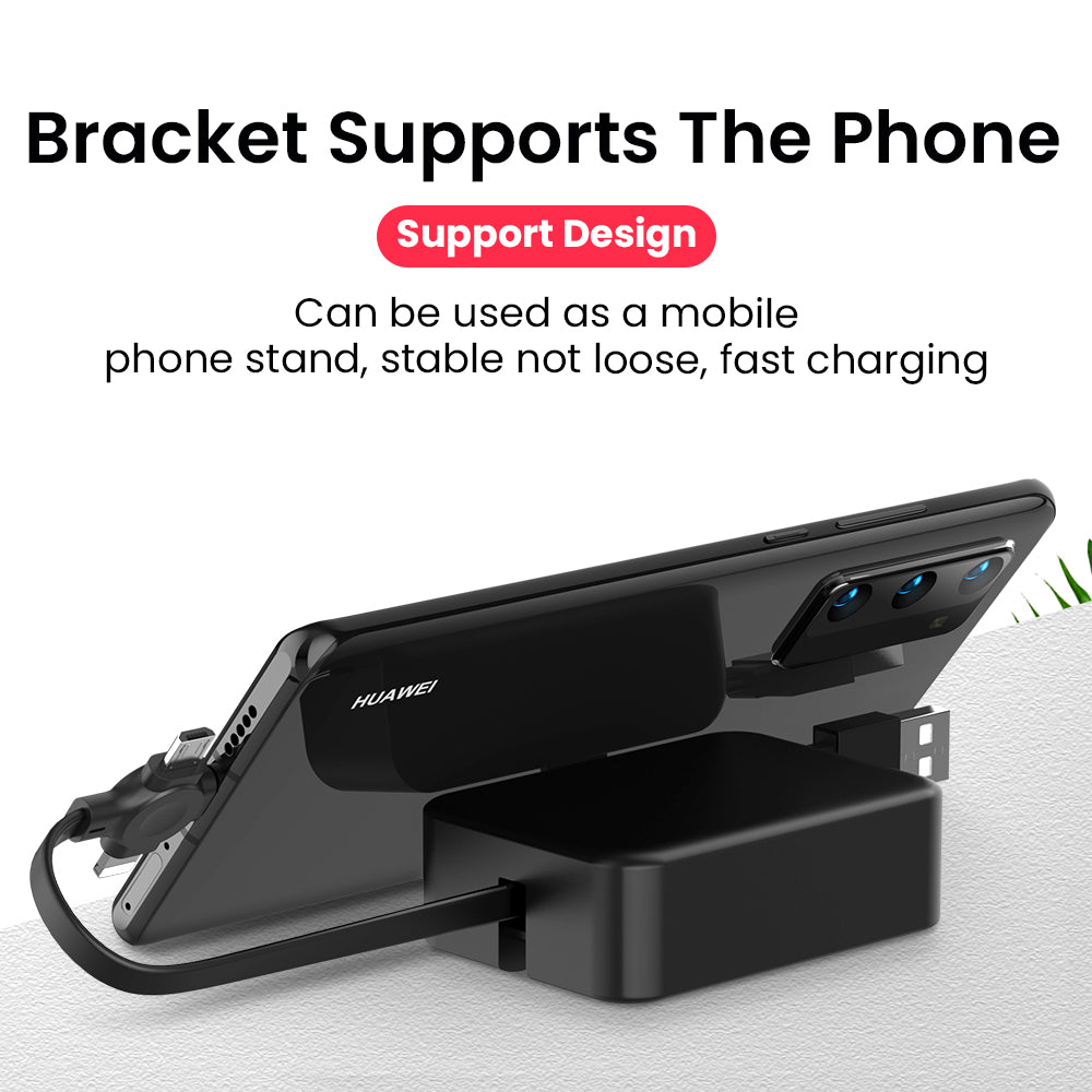 FlexCharge 4-in-1 Retractable Fast Charging Cable – Multi USB Type C / iPhone / Micro USB with Built-in Phone Stand & Storage Case
