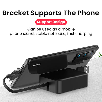 FlexCharge 4-in-1 Retractable Fast Charging Cable – Multi USB Type C / iPhone / Micro USB with Built-in Phone Stand & Storage Case
