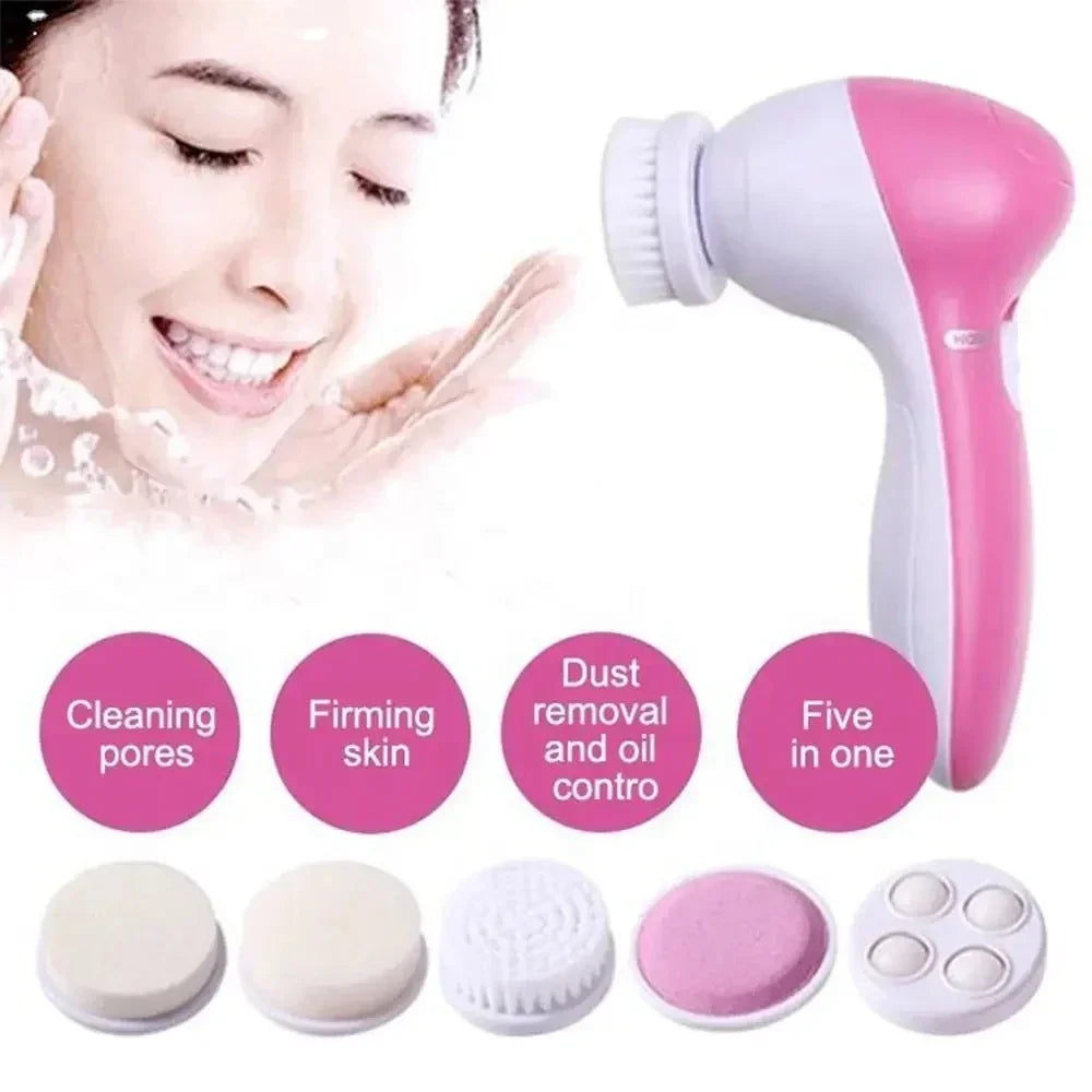 5-in-1 Electric Facial Cleansing Brush Multi-functional Face Cleanser Machine Spa Skin Care Massager Blackhead Removal Deep Clea