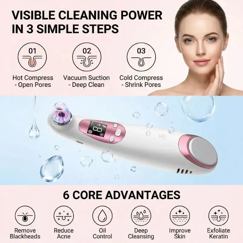 Multi-functional Blackhead Remover Pore Vacuum with Cold Compress, Facial Cleanser Pore Minimizer Beauty Device for Acne & Black