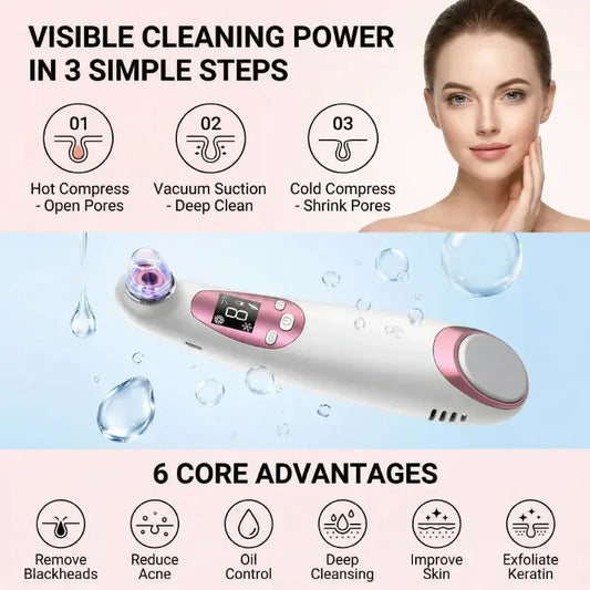 Multi-functional Blackhead Remover Pore Vacuum with Cold Compress, Facial Cleanser Pore Minimizer Beauty Device for Acne & Black