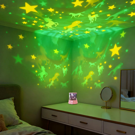 LED Unicorn Star Projector Night Light, 360° Rotating Galaxy Starry Sky Moon Lamp, Colorful Ambient Projection for Kids Bedroom,