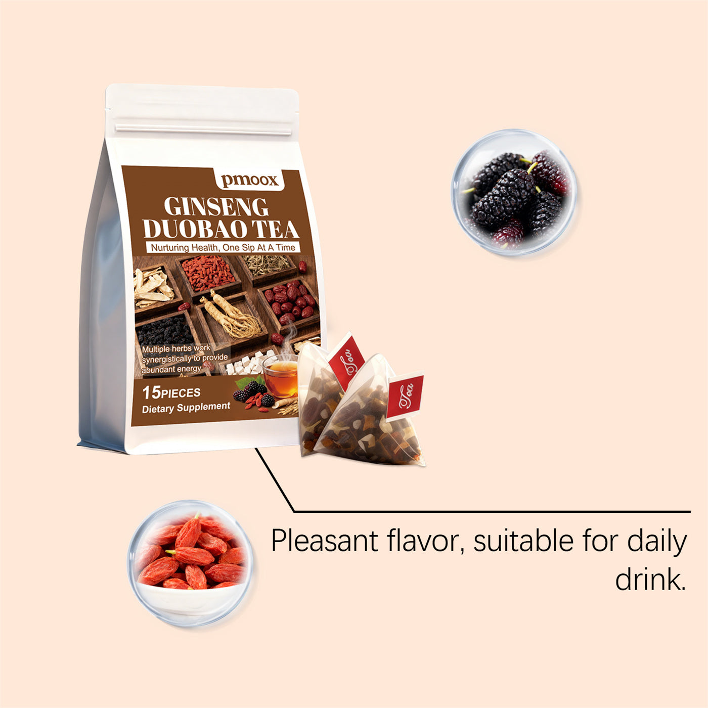 Ginseng Herbal Wellness Tea – Tisane Détox Énergisante Naturelle au Ginseng & Baies de Goji