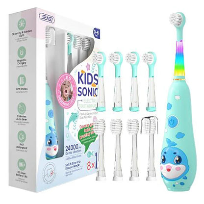 Seago Kids Electric Toothbrush LED Observing Light Children's Power Toothbrushes with Magnetic Charging 8 Pieces Brush Heads