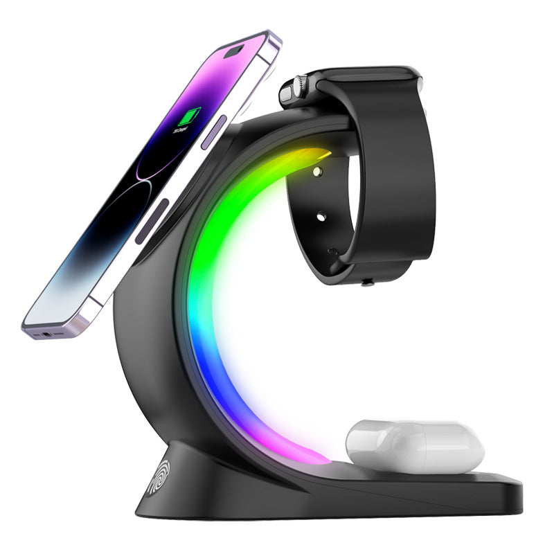 Chargeur Sans Fil 4 en 1 Magnétique Rapide avec RGB pour iPhone, Watch & AirPods