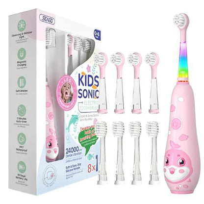 Seago Kids Electric Toothbrush LED Observing Light Children's Power Toothbrushes with Magnetic Charging 8 Pieces Brush Heads