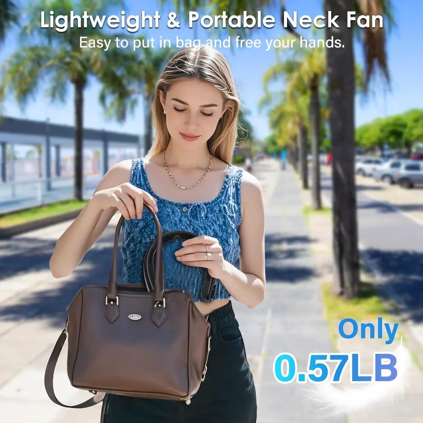 Portable Neck Fan with Neck Support, 5 Speeds Rechargeable Wearable Cooling Fan for Hot Flashes, Travel, Camping Essentials