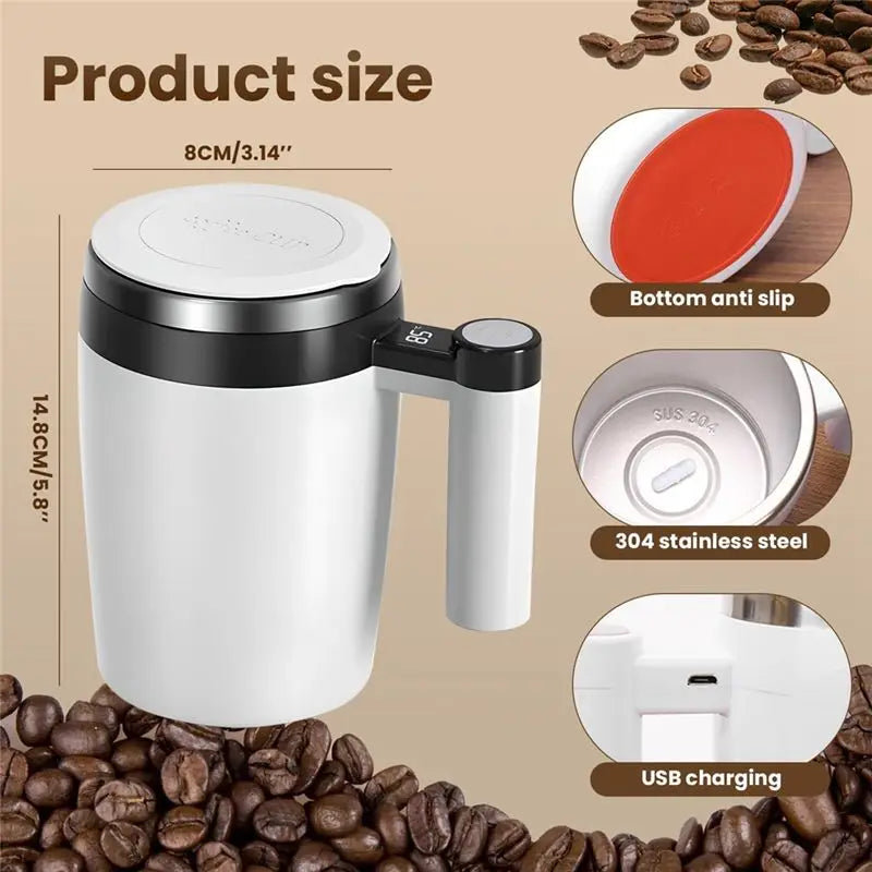 ABRE-Automatic Magnetic Stirring Coffee Mug, Self-Stirring Coffee Mug With Temperature Battery LCD, Rechargeable Coffee Mug