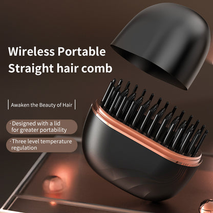 Mini Wireless Hair Straightening Comb – Fast Heat Anti-Frizz Styling Brush