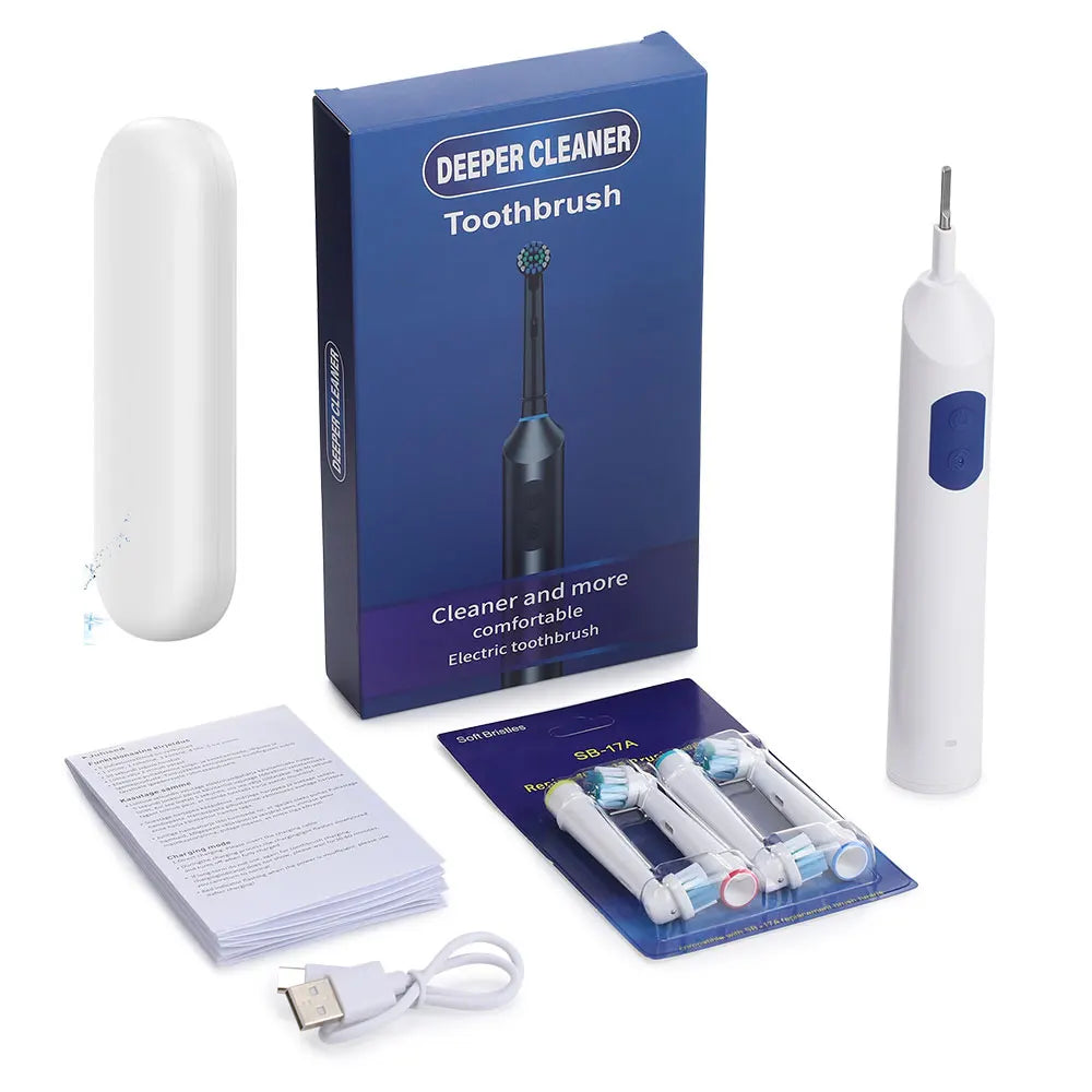 5 Modes Rotating Electric Toothbrush Rechargeable Rotary Electric Timer Teeth Whitening Brush with Replacement Heads Oral Care