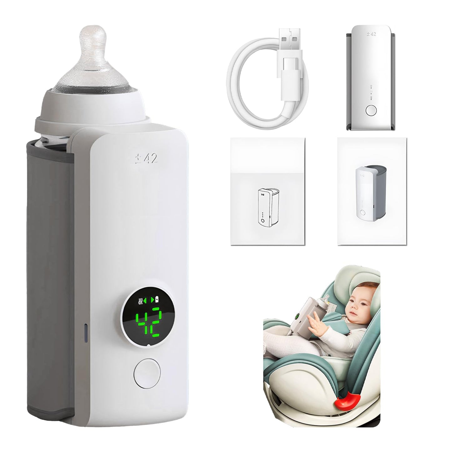 Chauffe-Biberon Portable USB Sans Fil 42°C – Sac Chauffant Isotherme Universel pour Bébé (Rechargeable).