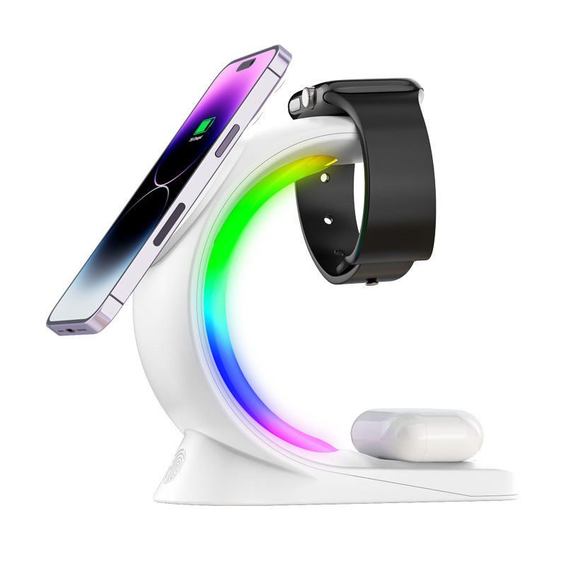 Chargeur Sans Fil 4 en 1 Magnétique Rapide avec RGB pour iPhone, Watch & AirPods