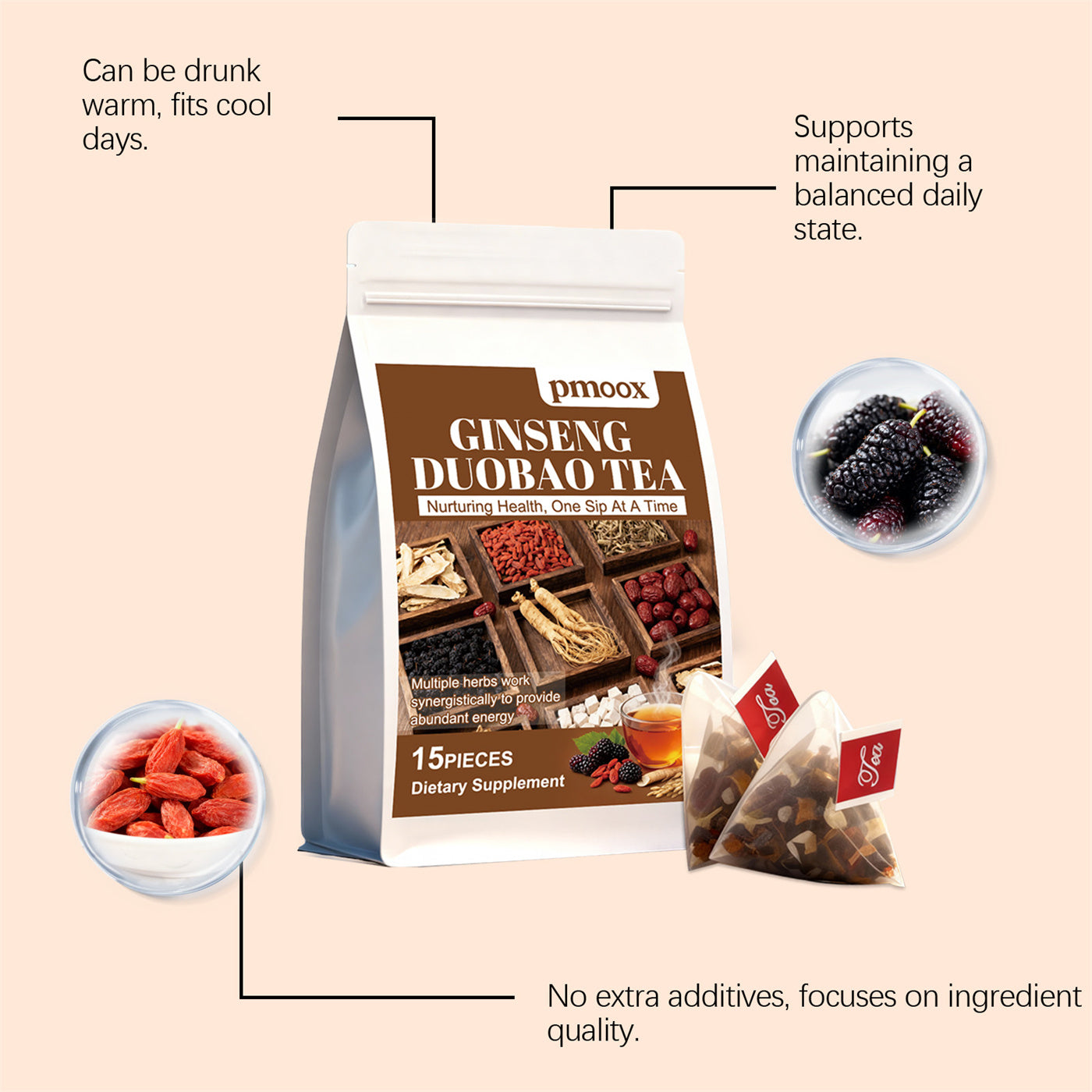 Ginseng Herbal Wellness Tea – Tisane Détox Énergisante Naturelle au Ginseng & Baies de Goji