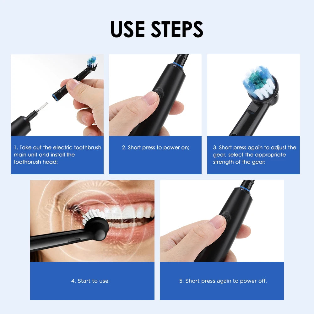 Electric Smart Rotating Timing Toothbrush Rechargeable Rotary Toothbrush with 4 Heads, 5 Modes Setting Teeth Whitening Oral Care