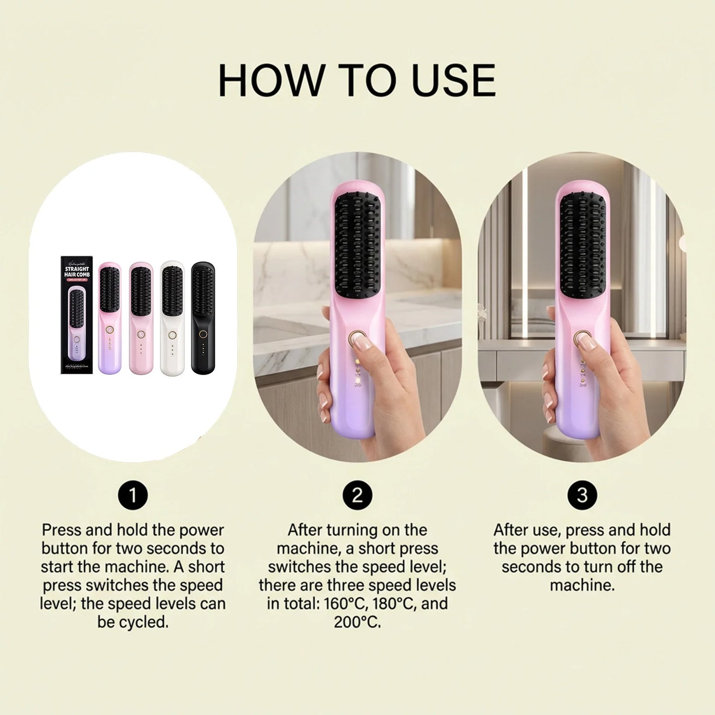 Wireless Straightener Hair Comb Fast Smooth Hair Cordless Use Reducing Frizz Portable Styling Tool Mini Hair Straightening Comb