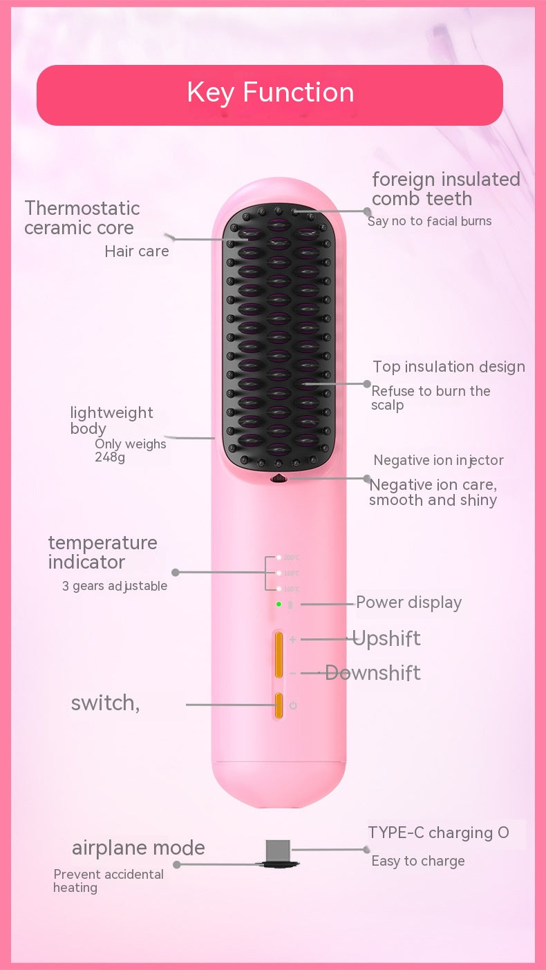 Wireless Ionic Straightening Comb | USB Rechargeable Hair Brush
