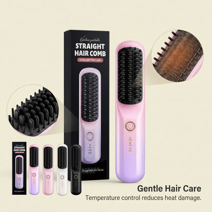 Wireless Straightener Hair Comb Fast Smooth Hair Cordless Use Reducing Frizz Portable Styling Tool Mini Hair Straightening Comb