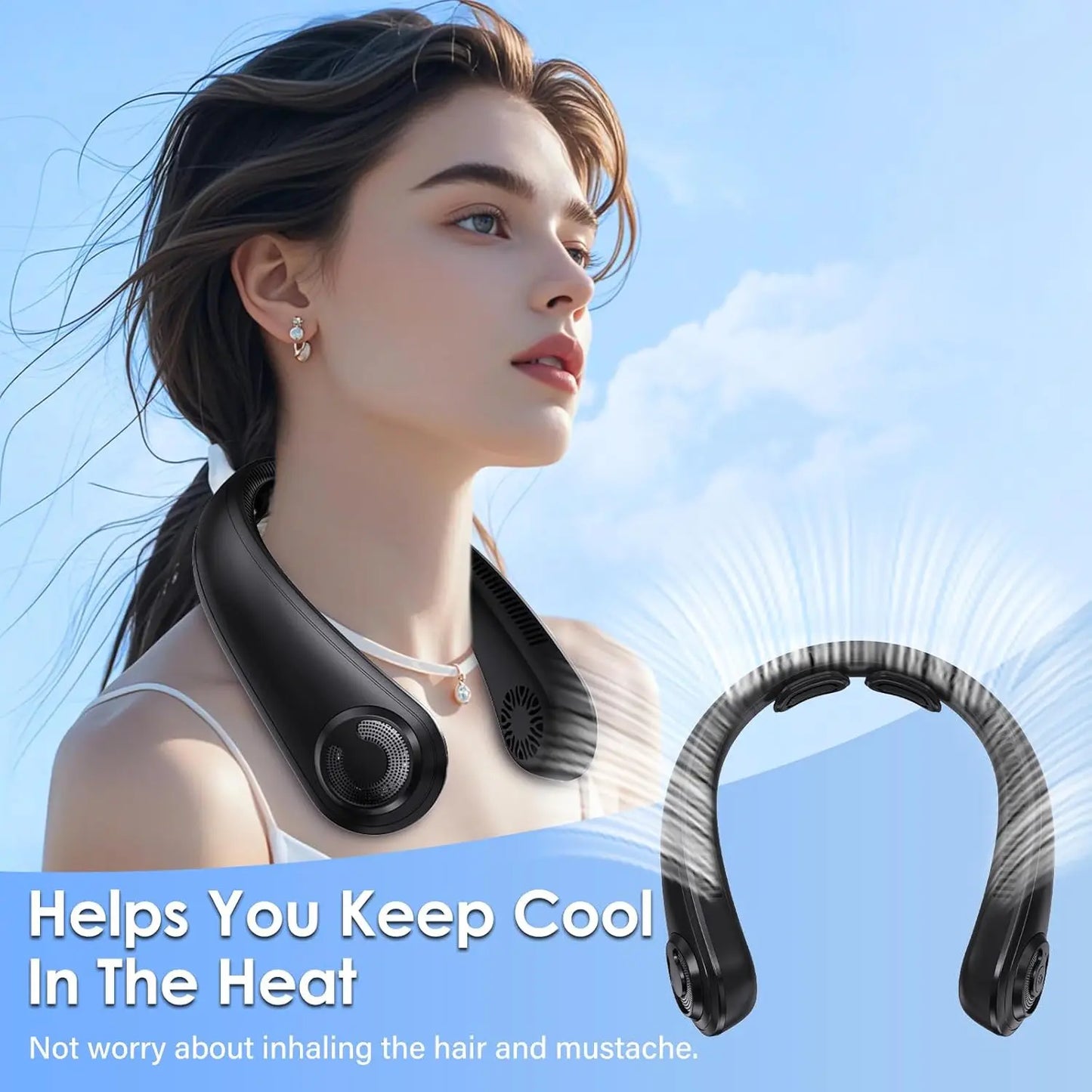 Portable Neck Fan with Neck Support, 5 Speeds Rechargeable Wearable Cooling Fan for Hot Flashes, Travel, Camping Essentials