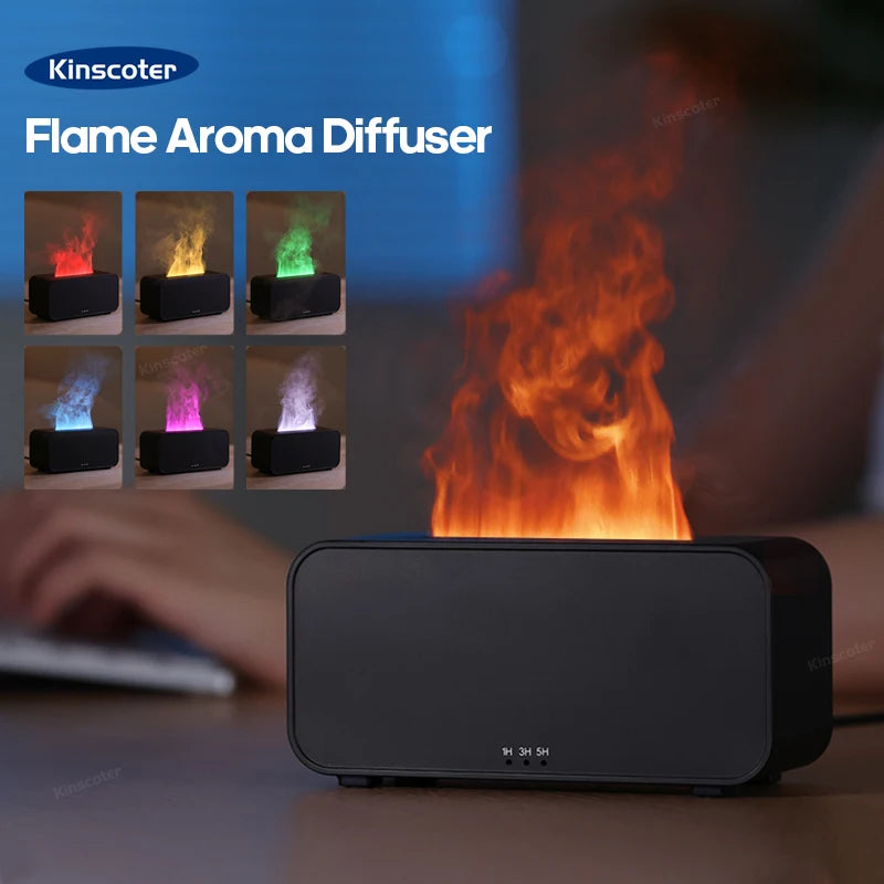 New Simulation Flame Aromatherapy Machine Mini Air Humidifier LED Colorful Light Timer Humidifier Home Perfume Diffuser
