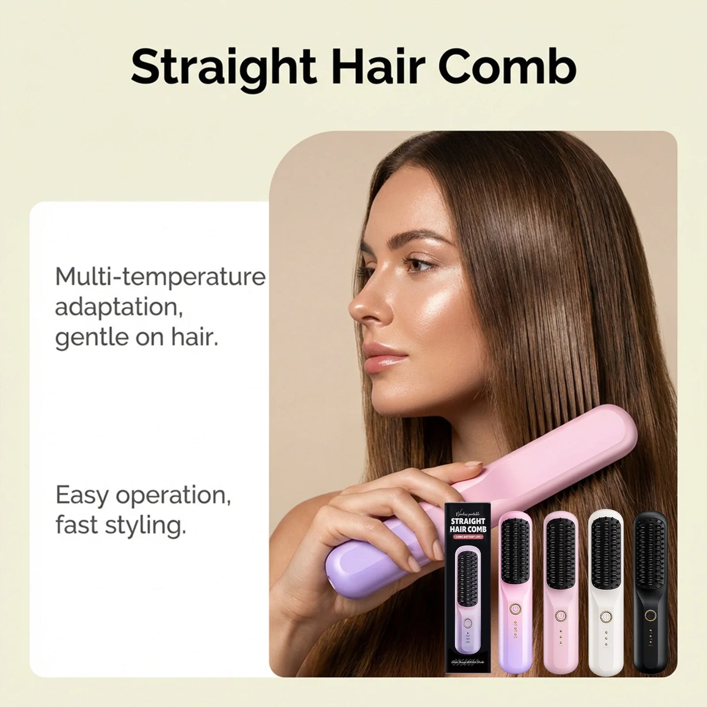 Wireless Straightener Hair Comb Fast Smooth Hair Cordless Use Reducing Frizz Portable Styling Tool Mini Hair Straightening Comb