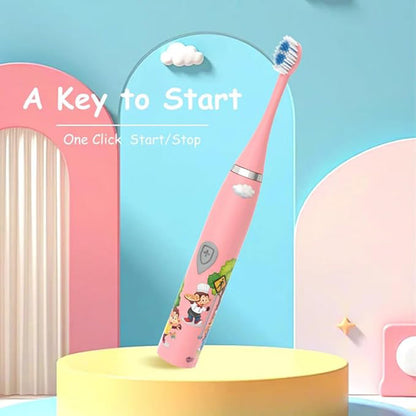 SonicKids™ Brosse à Dents Électrique Enfants – Cartoon Coloré IPX6 Waterproof, Technologie Sonic, 6 Têtes de Rechange