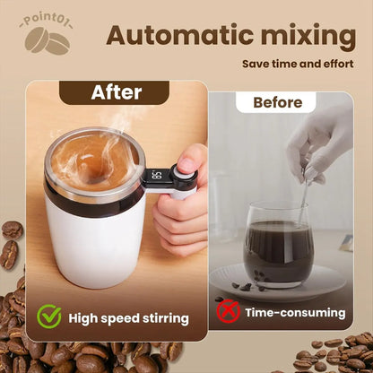 (LBER) Automatic Magnetic Stirring Coffee Mug, Self-Stirring Coffee Mug with Temperature Battery LCD, Rechargeable Coffee Mug B