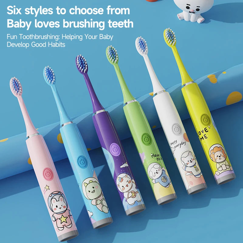 USB Sonic Children Electric Toothbrush Rechargeable Colorful Cartoon Brush Kids Automatic IPX7 Waterproof With Replacement Head