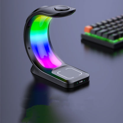 Chargeur Sans Fil 4 en 1 Magnétique Rapide avec RGB pour iPhone, Watch & AirPods