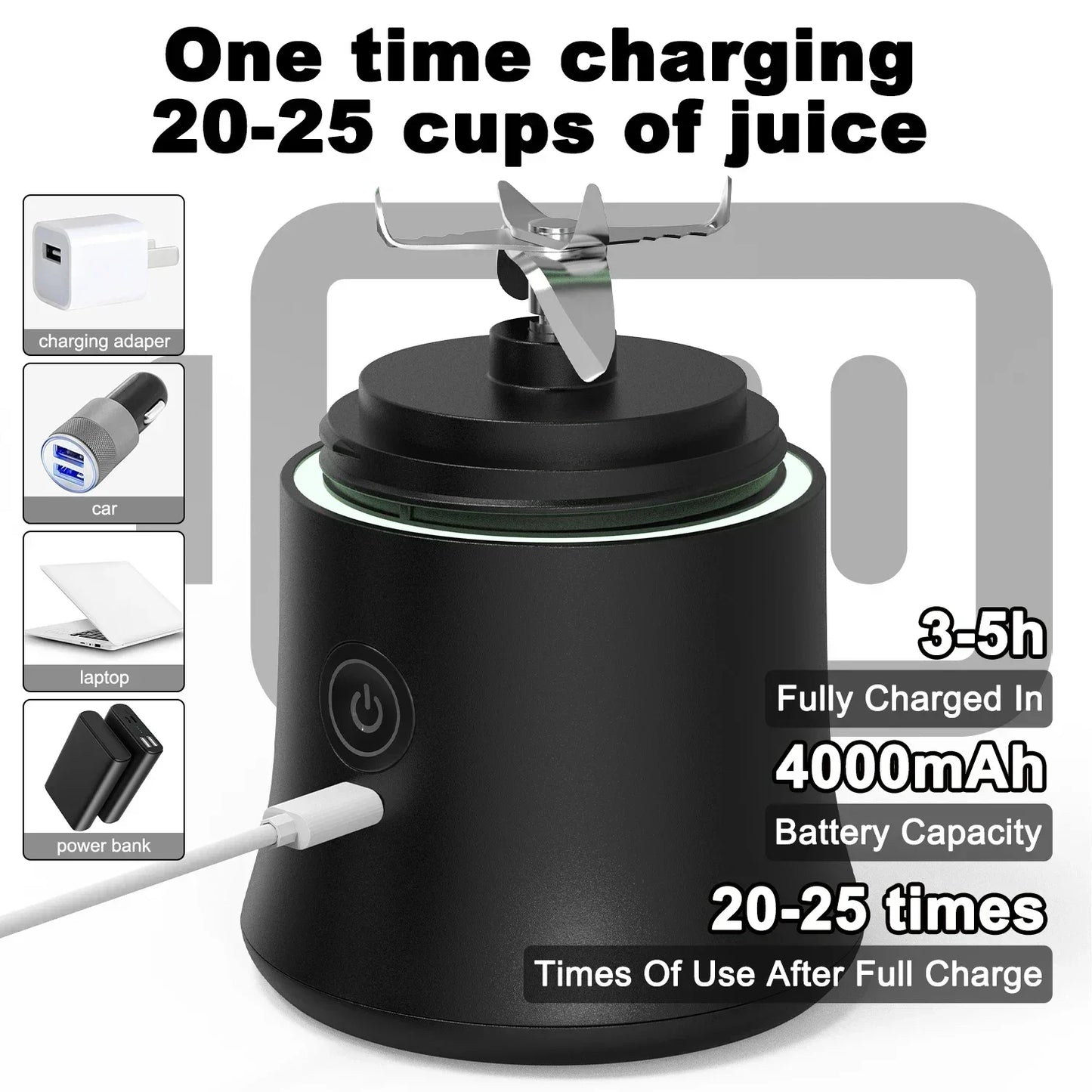 Blender Portable 600ML Rechargeable USB – Mini Mixeur Smoothie 4000mAh