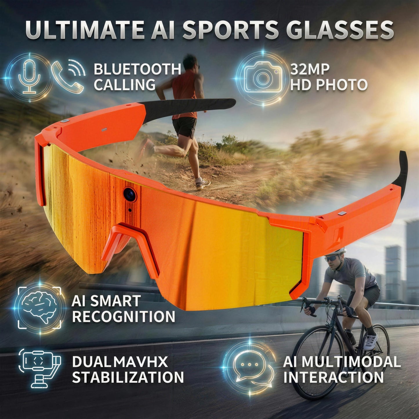Smart AI Camera Glasses 1200P Video Recording Bluetooth Outdoor Sports Sunglasses WiFi Translator Anti-Shake Polarized Eyewear
