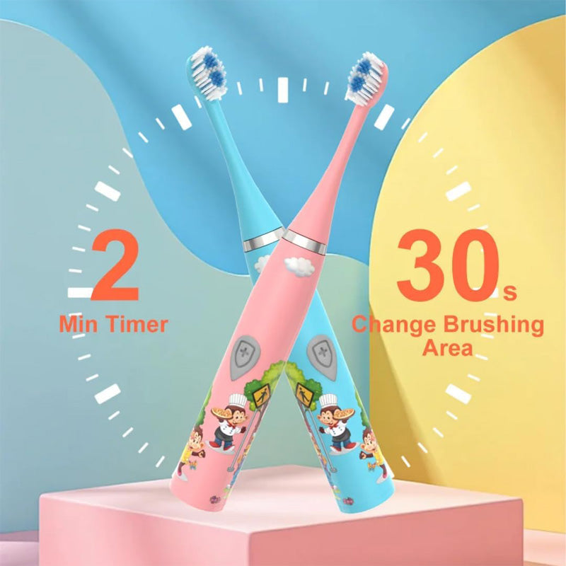 SonicKids™ Brosse à Dents Électrique Enfants – Cartoon Coloré IPX6 Waterproof, Technologie Sonic, 6 Têtes de Rechange
